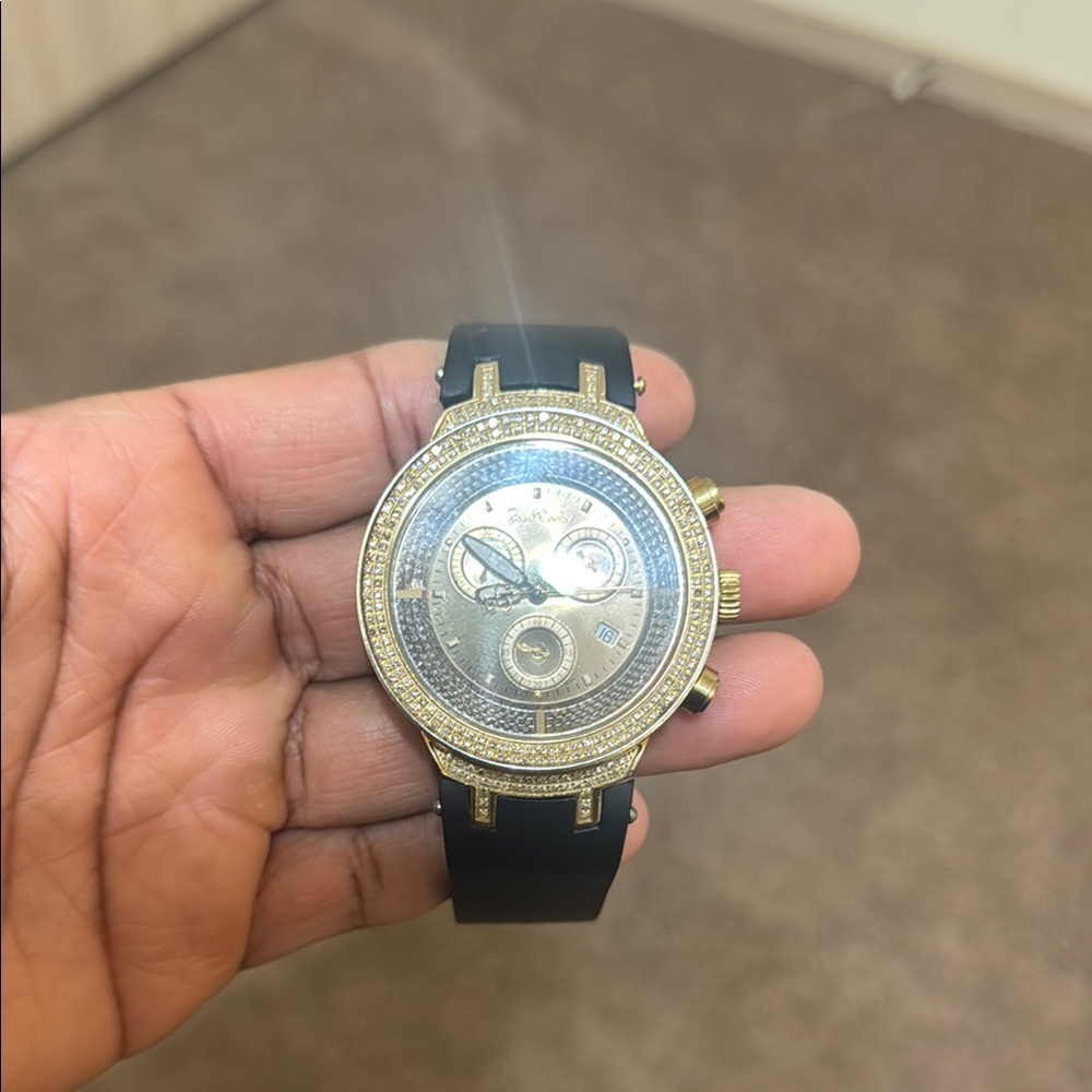 Gold and Black Watch with Crystal Accents